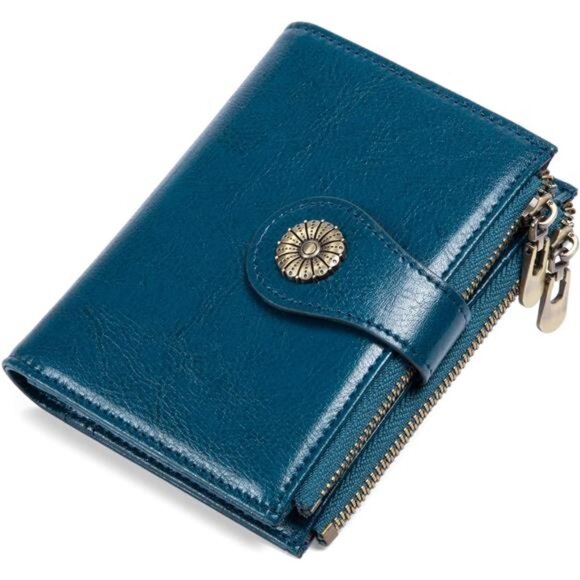 Small Wallet Women Soft Leather Teal Blue - Picture 1 of 6